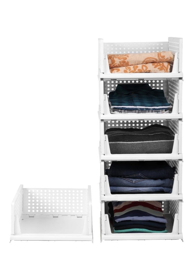 Finner Plastic Multipurpose Foldable and Stackable Closet Drawer Organizer for Wardrobe Shelf Space Usage for Home and Kitchen Storage Basket Organizer- (Pack of 6, White) - Image 1